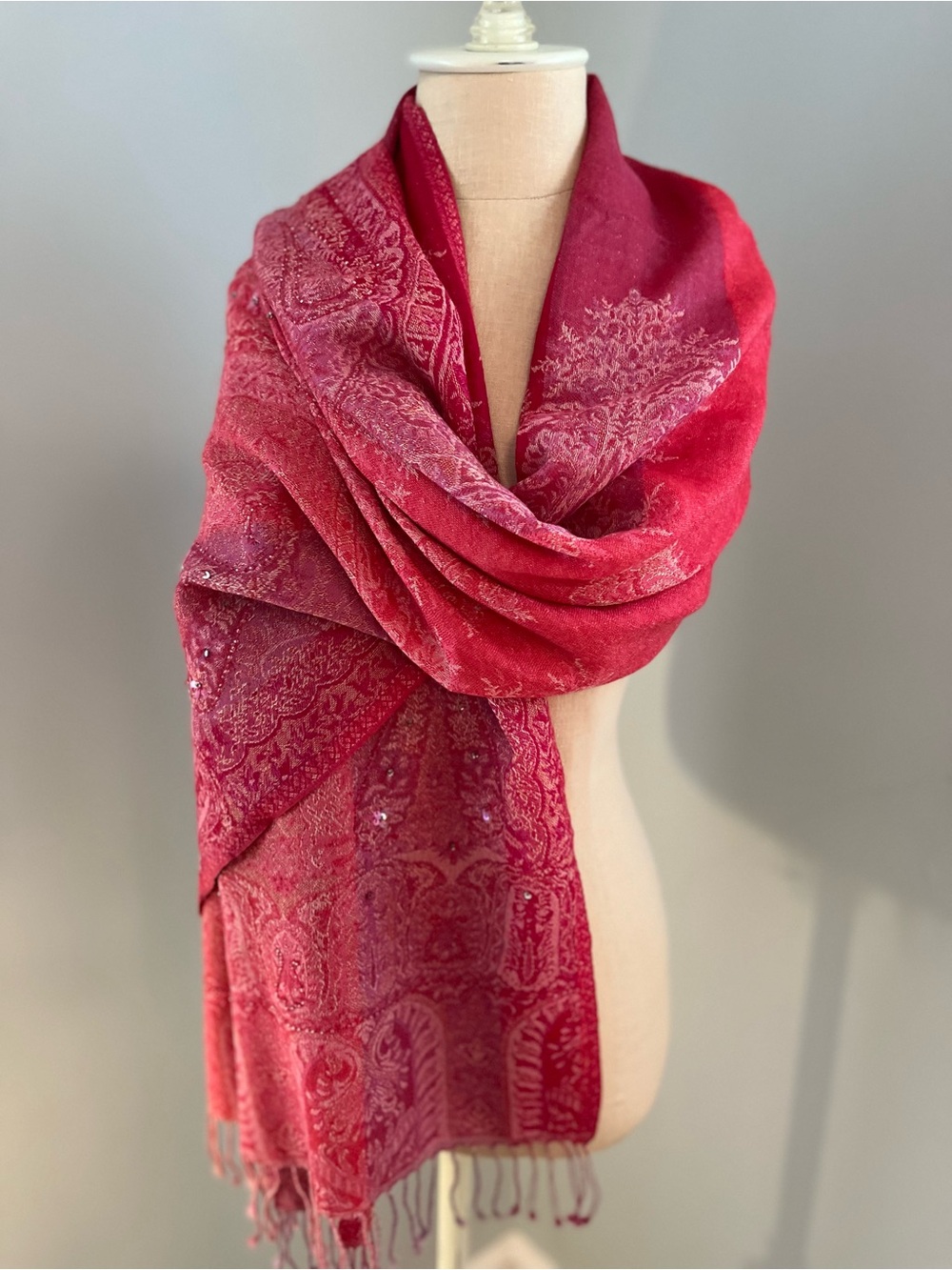 Raspberry Paisley Wool Pashmina